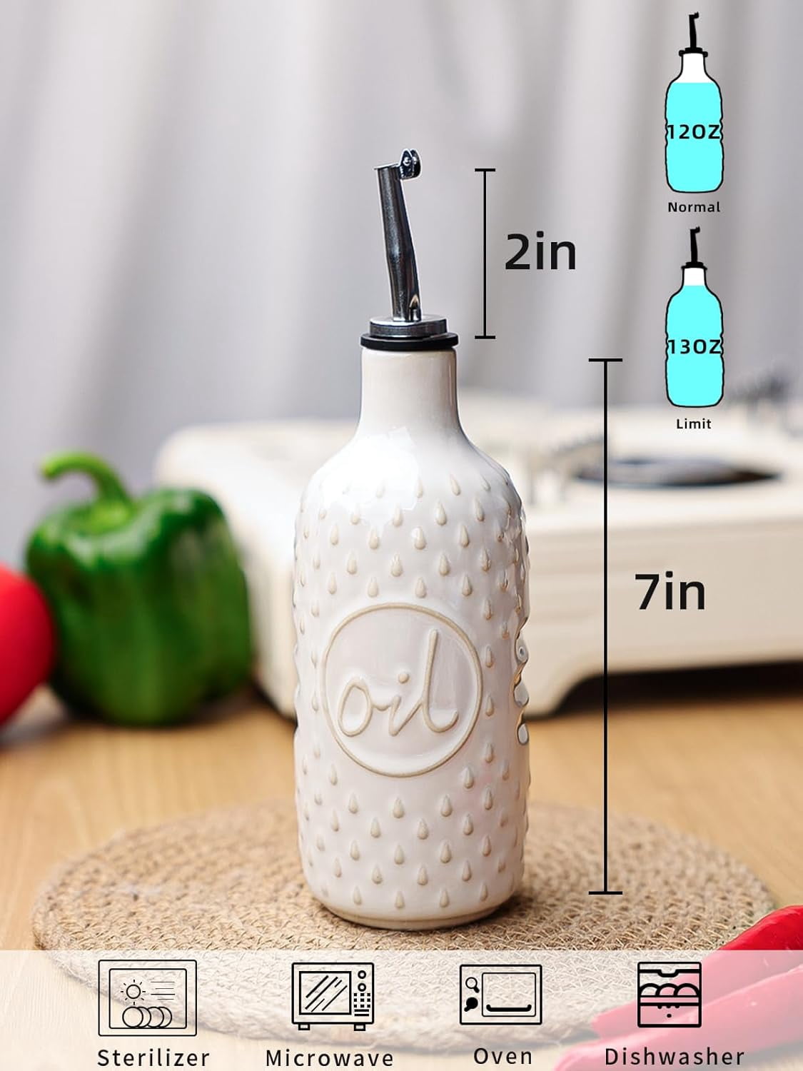 Olive Oil Dispenser Bottle, 15 Oz Relief Opaque Oil Cruet for Kitchen Counter, Oil Dispenser for Storage Oil, Vinegar, Soy Sauce, Coffee Syrup, Liquids (White)