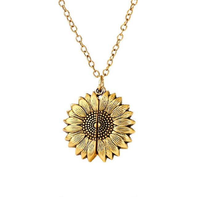 You Are My Sunshine Necklace Sunflower Necklace Locket With Engraved Message Pendant For Women-gold-(meili)
