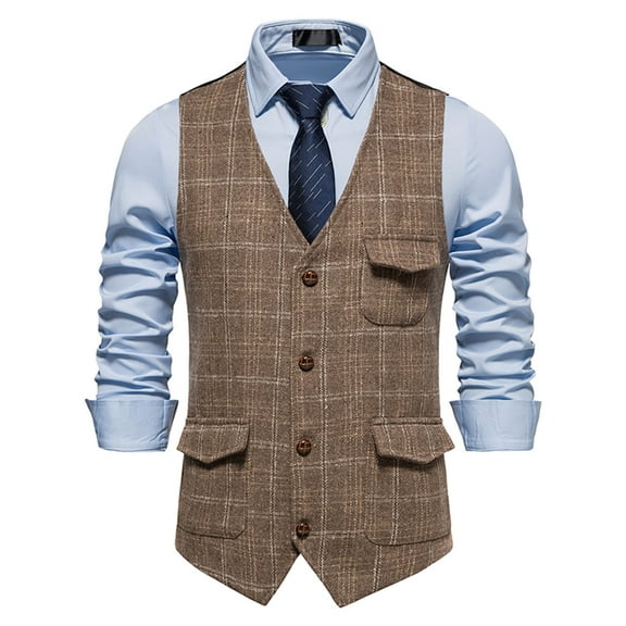 Chbgutlmr Men's Casual Business Vests Sleeveless V Neck Button down Waistcoat Comfy Work Office Tweed Vintage Vests