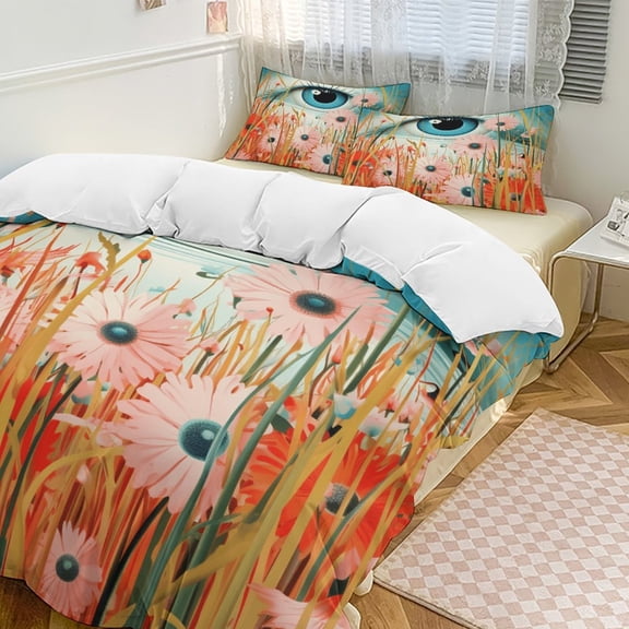 Eyes Combined with Flowers Duvet Cover Set King Size for Bedroom Decoration Print Bedding Set Comforter Cover Decorative Microfiber with 2 Pillow Sham Multicolor