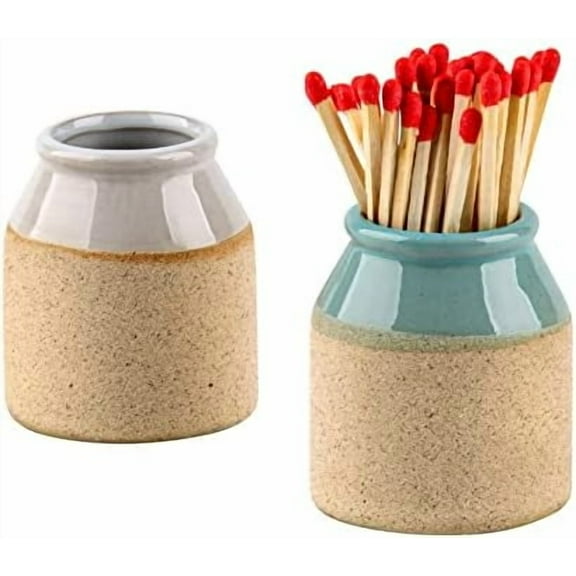 Match Cloche Decorative Matches Jar with Match Striker Set of 2 Mini Pottery Match Holder with Striker