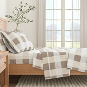 Great Bay Home Printed Flannel Sheet Set - 100% Turkish Cotton - Double Brushed - California King, Buffalo Check - Soft Taupe / Pale Grey