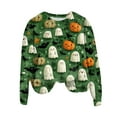 thumbnail image 4 of YDFCWXW Halloween Sweatshirt Women Ghost Shirts Funny Pumpkin Graphic Shirt Spooky Season Crewneck Pullover Long Sleeve Tops 2025 Green, S, 4 of 4