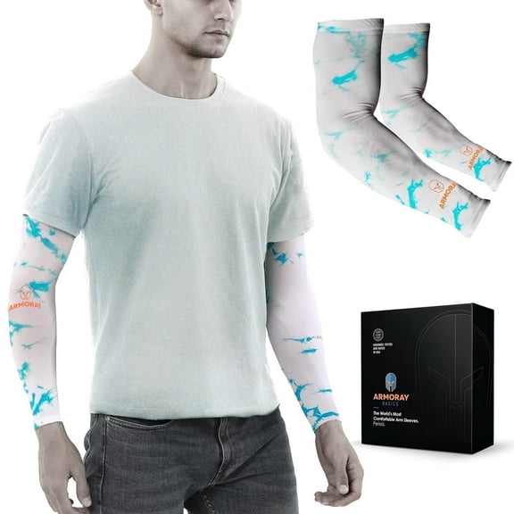 ARMORAY UV Sun Protection Athletic Arm Sleeves, Tattoo Cover Up, Sky Blue