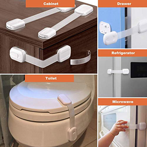 Pets from Appliances DLux Adjustable Child Safety Locks Brown Fridge Doors 12 Pack Toilets Drawers Dual Locking Adjustable Straps with Strong Tape for Baby Proofing -Helps Deter Toddlers Cabinets 