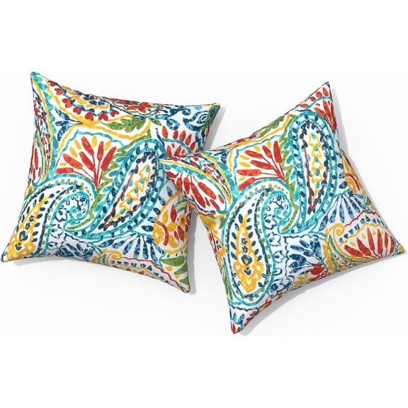 Ryan; Outdoor Pillows for Patio Furniture 18x18 inch, Square Outdoor Throw Pillows , Decorative Toss Pillows for Garden Couch Home Sofa Office Chair, Pack of 2, Paisley Multi