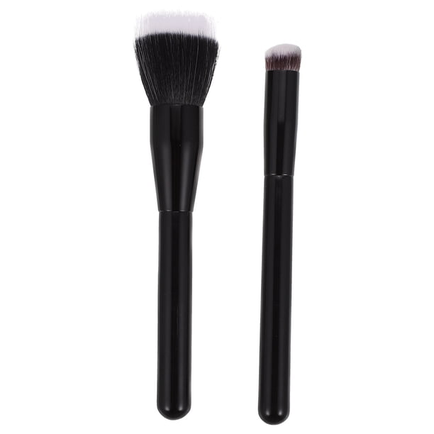 2 brochas de fibra de doble capa para rubor, resaltadores y maquillaje.