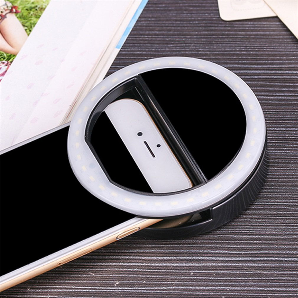 black Jasnyfall Portable Universal Mobile Phone Selfie Light Clip-On Design Luminous Lamp LED Flash Light Phone Ring For Iphone For Samsung