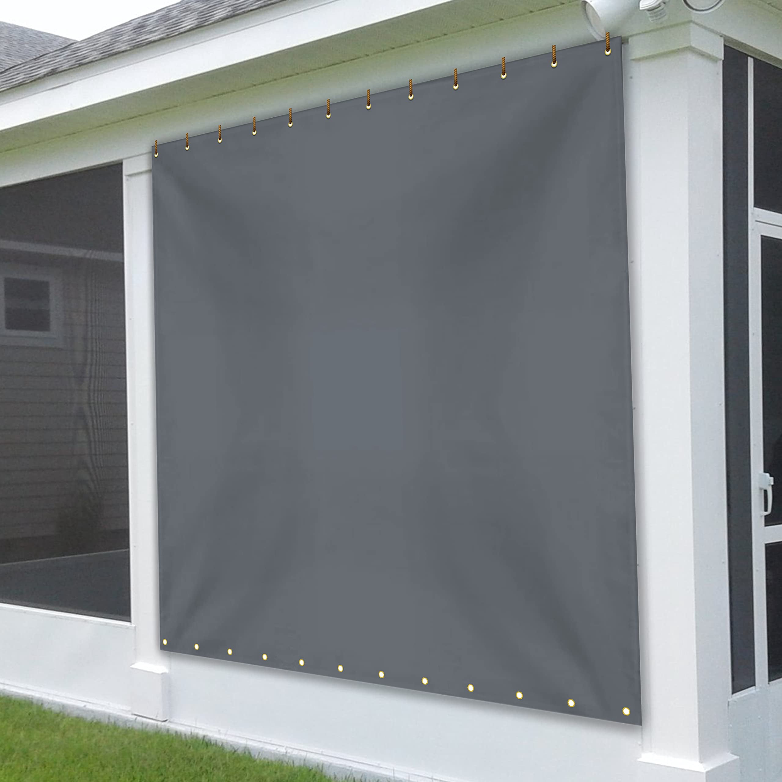 Covers & all Outdoor Vinyl Curtain, 12 Oz Waterproof UV & Weather Resistant Blackout Drapes for Patio Cabana Pergola Gazebo Porch, Rustproof Grommets Top & Bottom every 6” Inches (8'H x 10'W, Gray)