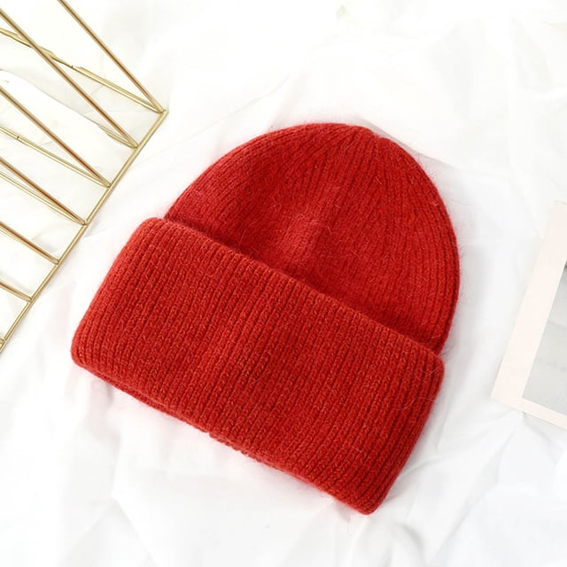 Knitted Hat Womens Candy Color Versatile Fashion Hat Women's Autumn and Winter Solid Warm Hat Rabbit Suede Hat