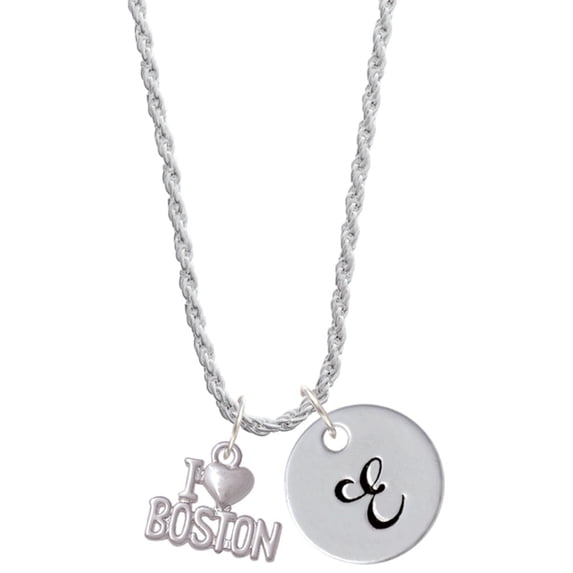 Delight Jewelry I 'Heart' Boston Silvertone Script Initial Disc - E - Charm Necklace, 20"+3"