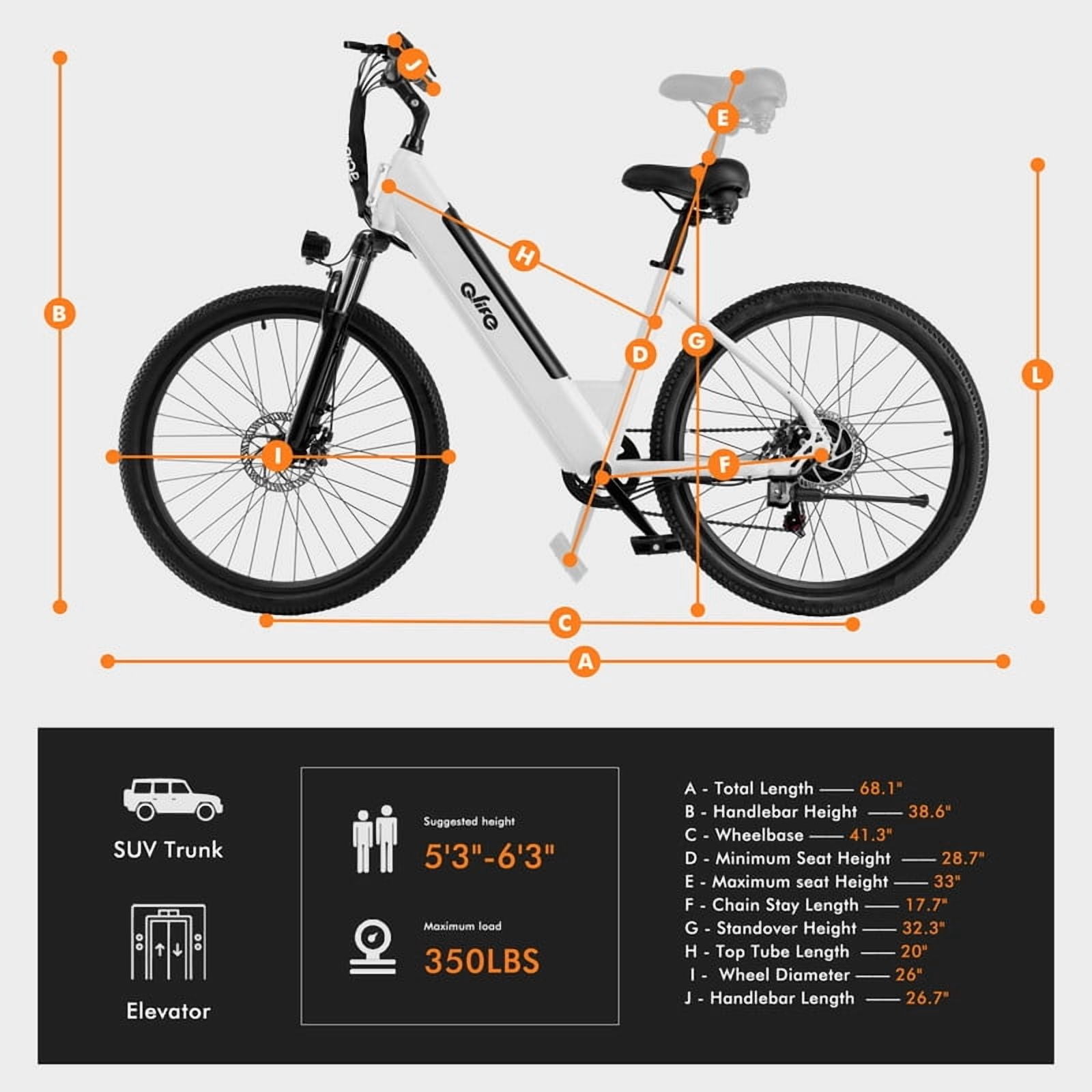 Cityone Electric Bike for Adults 26" Step-Through 20MPH Ebike with 2.1" Tire, Peak 750W Motor Ebikes with 7 Speed, E-bike (White)