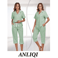 thumbnail image 6 of ANLIQI Women's Pajama Sets 100% Cotton Summer Short Sleeve Capri Pajamas for Women Set Button Down Pjs Soft Sleepwear(Sage Green,L), 6 of 7