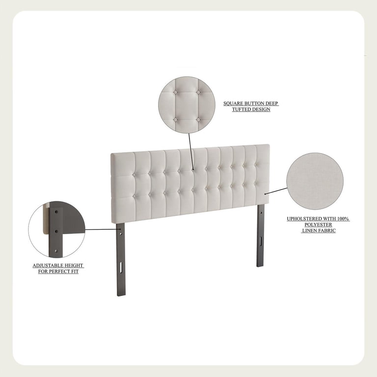 Castle Place Queen Headboard, Button Tufted Linen photo 6