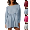 thumbnail image 2 of Vhkiploz Fall Romper For Women Crew Neck Long Sleeve Pleated Elastic Waisted Shorts Overalls Casual Vacation Stretch Solid Color Cami Shorts Outfits, 2 of 6