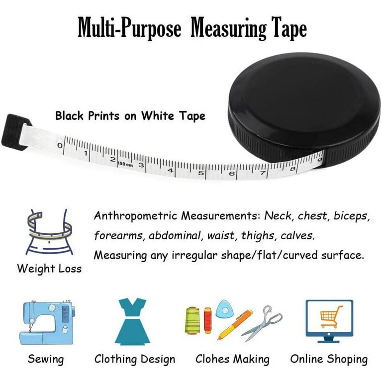Soft Tape Measure for Body Measuring Tape Cloth Measuring Tape Physicians  for Sewing Tailor Craft Cloth Ruler Fabric Anthropometric Measurements Tape  Retractable 60IN/1.5M (White+Black 2PCS) 