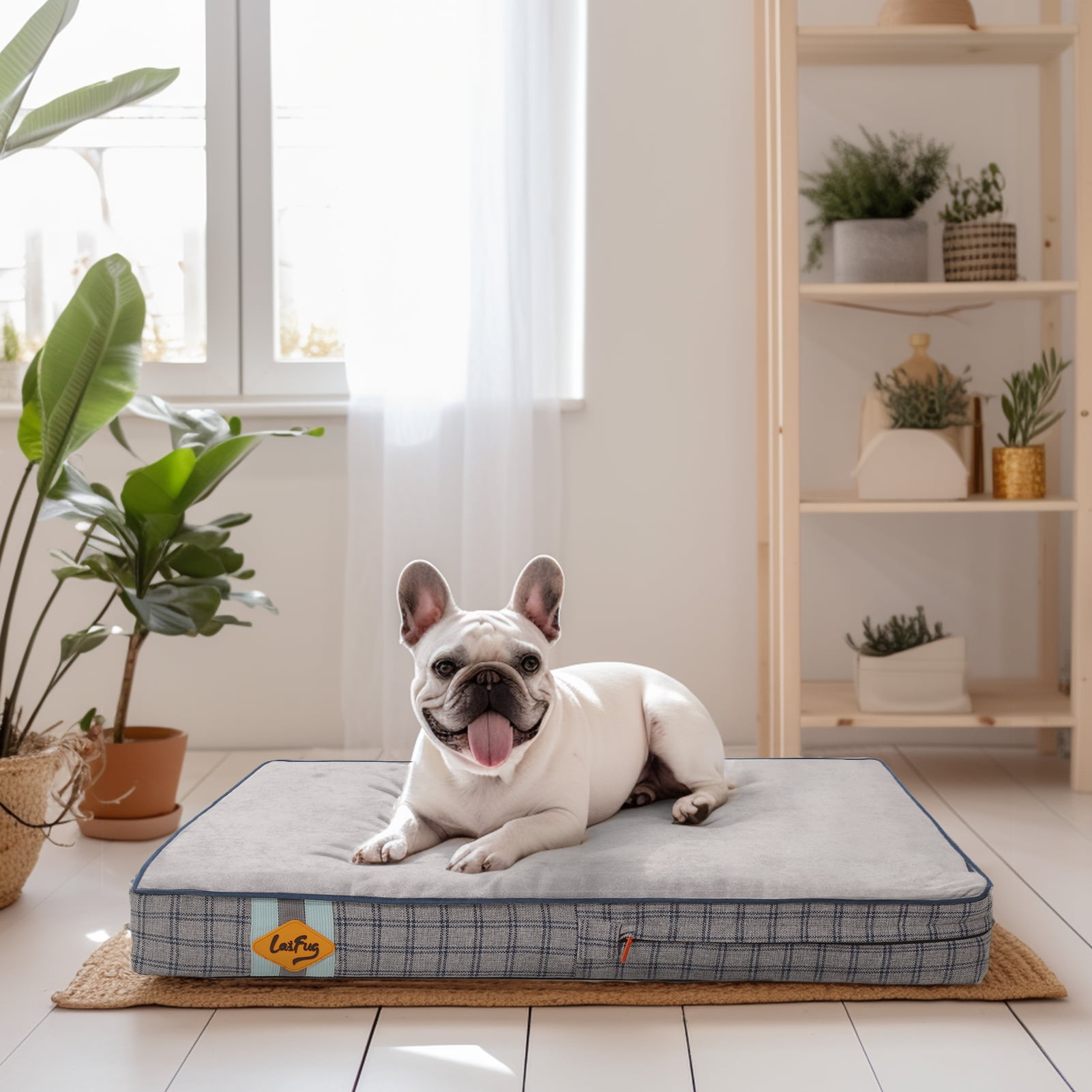 Laifug Orthopedic Memory Foam Dog Bed with Durable Waterproof Liner and Removable Washable Cover