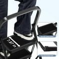 thumbnail image 2 of SZHLUX 3 Step Ladder, Foldable Steel with Wide Anti-Slip Pedals and Convenient Handgrip, Black, 2 of 7