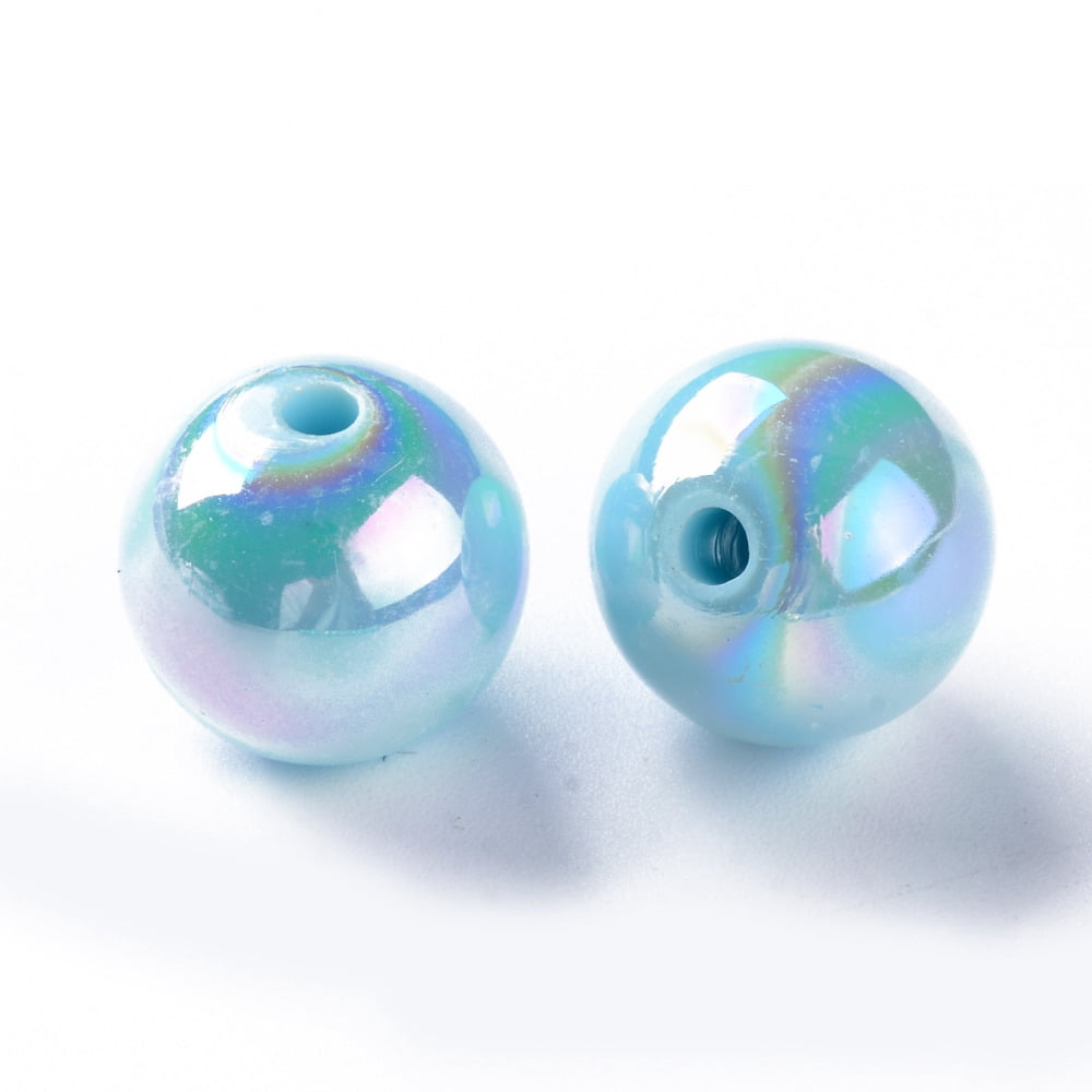 Opaque Acrylic Beads AB Color Plated Round Sky Blue 16x15mm Hole: 2.8mm about 220pcs/500g