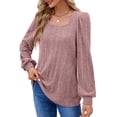 thumbnail image 2 of Women Fashionable Long Sleeve T Shirt Loose Casual Elegant Plain Color Rib Bottoming Shirt Top Blouse, 2 of 5
