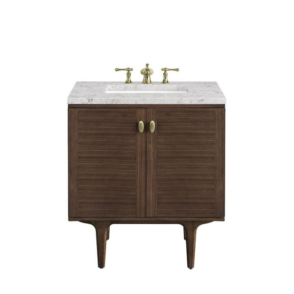 James Martin Vanities 30" Single Vanity, Mid-Century Walnut w/ 3 CM Eternal Jasmine Pearl Top