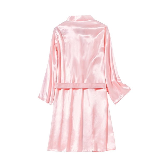 Jgppe Women's Robe Ice Silk Comfy Breathable Bathrobe Solid Color Sleepwear Soft Nightgown