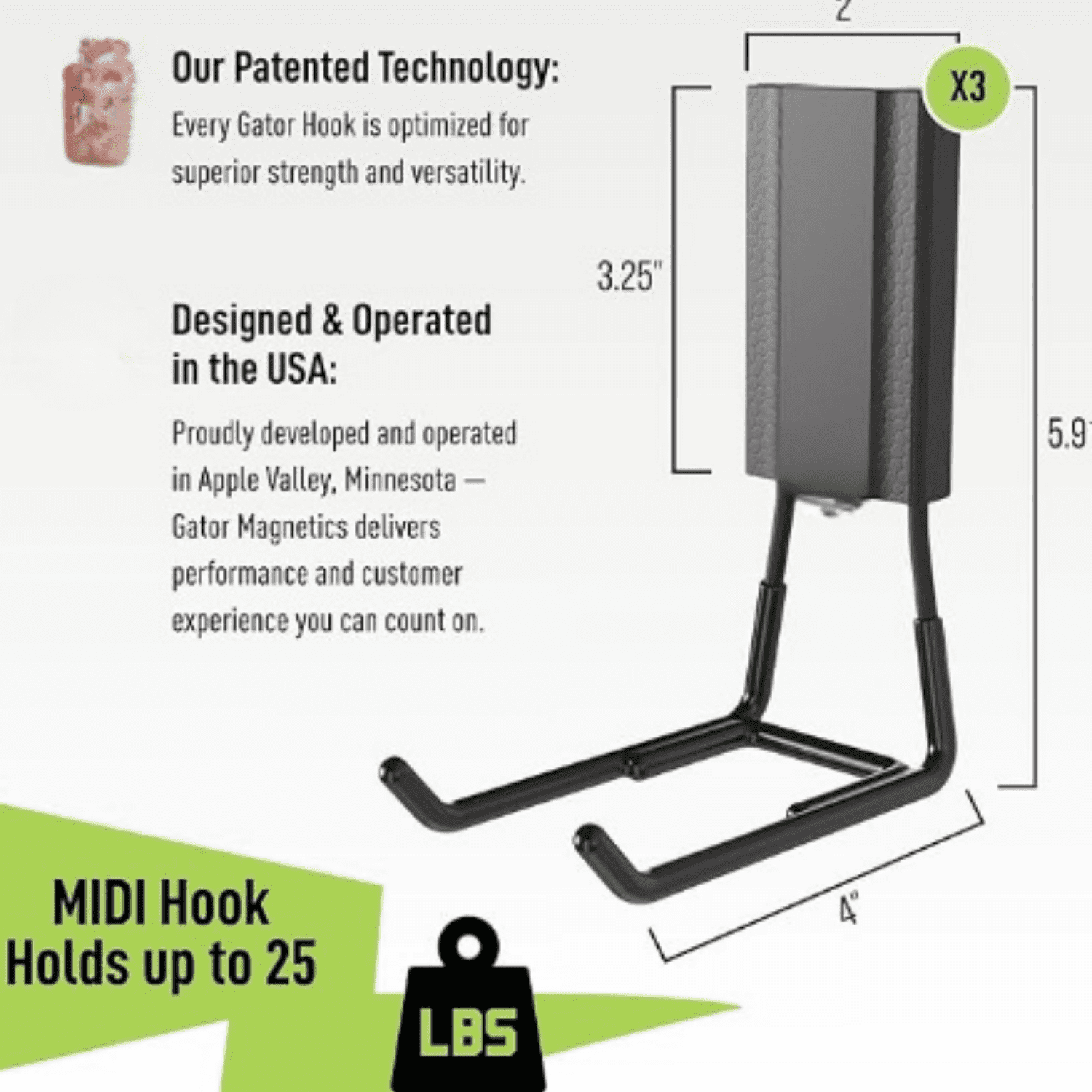 MIDI 4 in Open Hooks, 25 lb Heavy Duty Magnetic Hooks for Steel Surfaces, Patented Easy-Release, Non-Slip Grip – Storage & Organization, Garage, Shed, Home, Cleaning Tools - 3 Pack