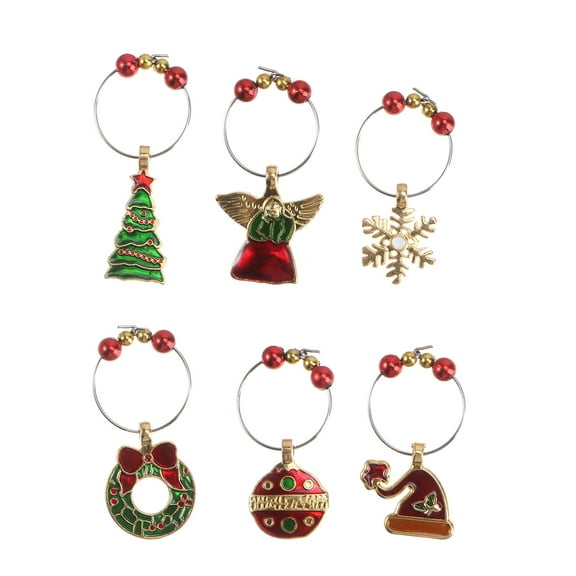 Christmas Wine Glass Rings Made of Zinc Alloy in Assorted Colors for Decor 6 Pieces