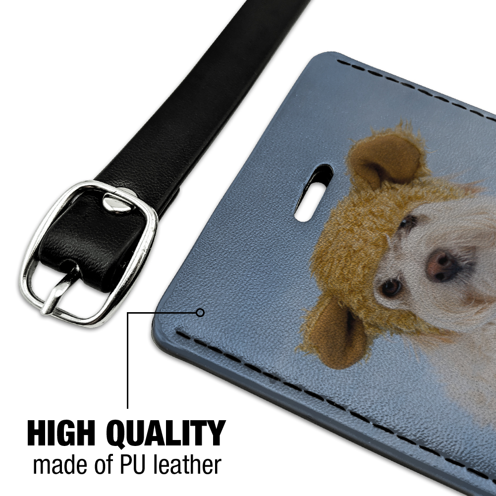 Bichon Maltese Puppy Dog Wearing Bear Hat Rectangle Leather Luggage Card Suitcase Carry-On ID Tag - image 3 of 8