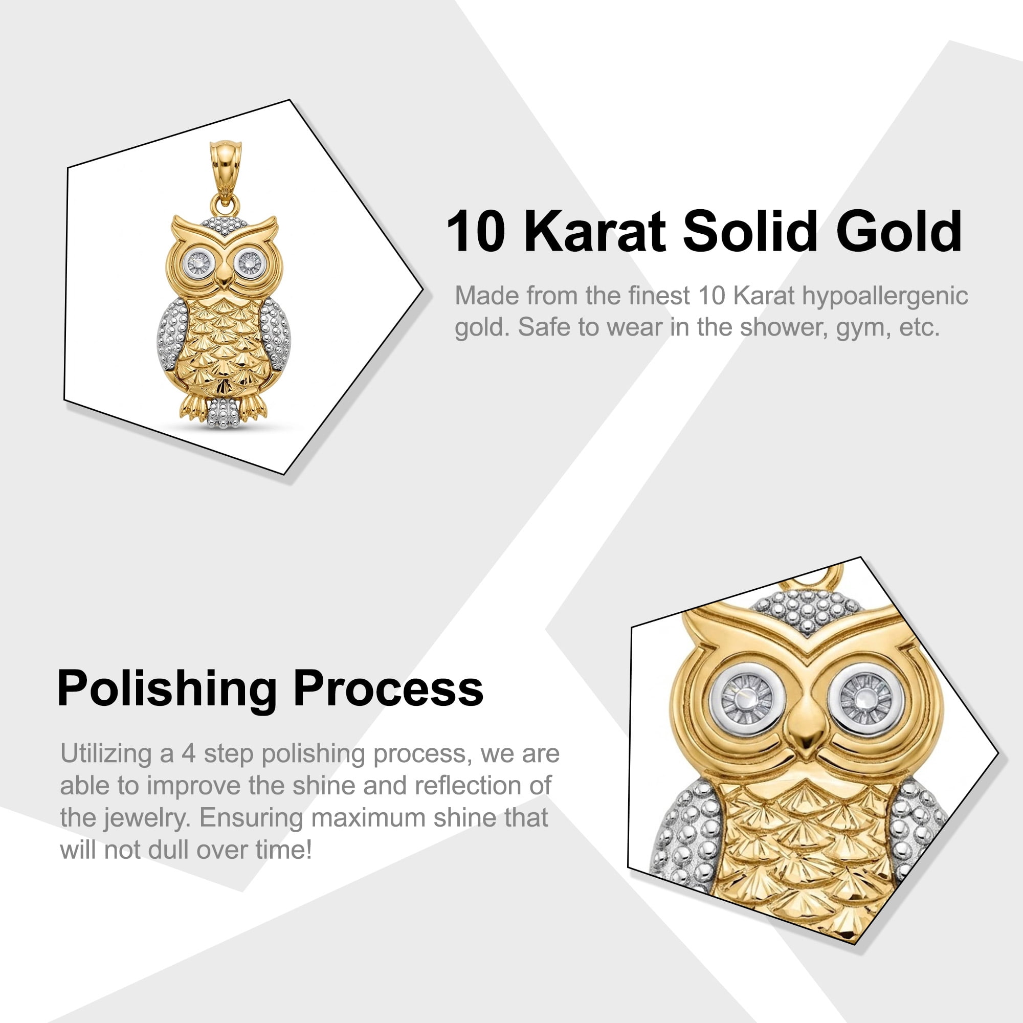 Charm America - Gold Owl Charm - 10 Karat Solid Gold