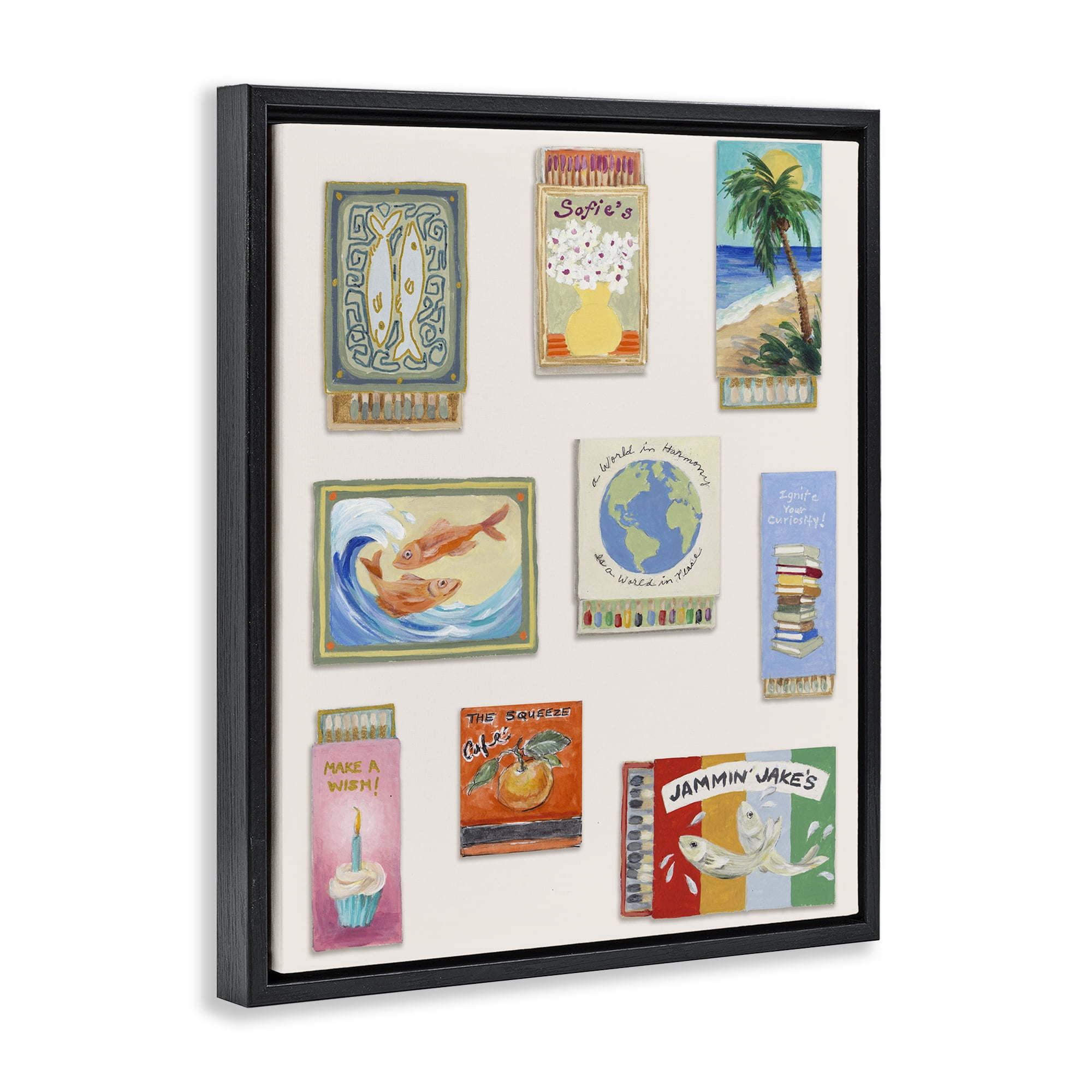 Stupell Industries World Matchbox Collection Black Framed Floater Canvas Wall Art, design by Lanie Loreth