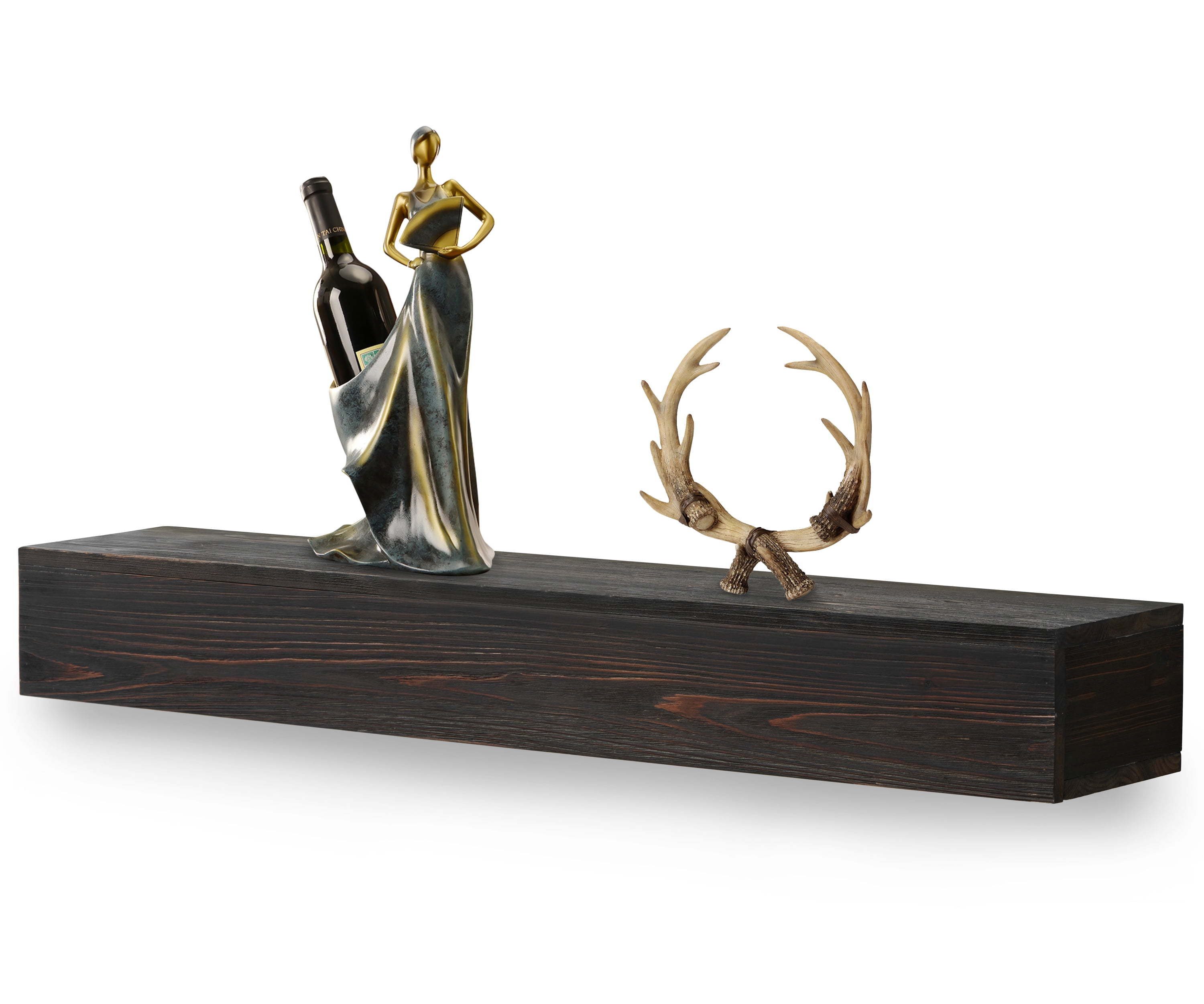 48” Fireplace Mantel Shelf, Solid Cedar Wood Wall Mounted Mantel Shelf, Black