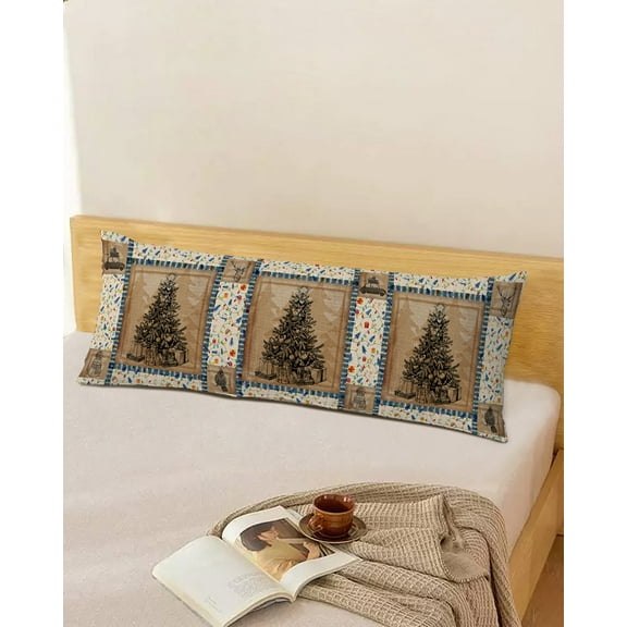 Farmhouse Christmas Throw Pillow Cover,Rustic Burlap Xmas Tree Snowflake Rectangle Decorative Pillow Case Protector Soft Cushion Cover Lumbar Pillowcase for Couch Sofa Bedroom Car Decor 20x54 Inch