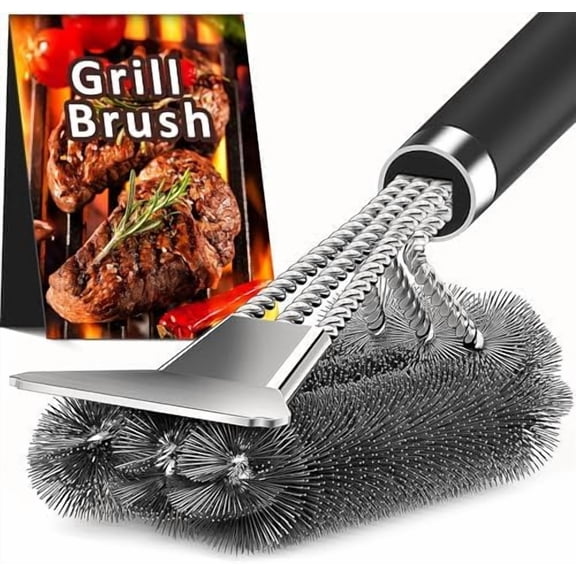 Grill Brush with Scraper, 18" Adjustable Handle BBQ Grill Brush for Outdoor Grill, Extra Strong Grill Cleaner Accessories for Grill/Smoker/Gas/Charcoal Grill Cleaning-Grill Gifts for Men/Dad