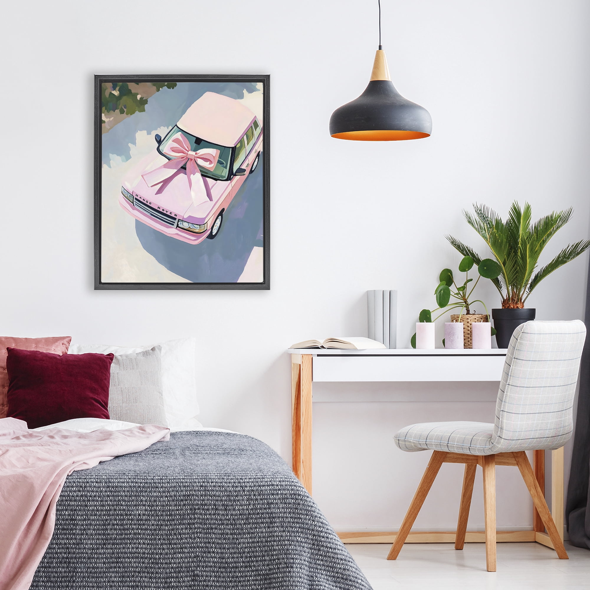 Stupell Industries Pink Luxury Rover with Ribbon Black Framed Floater Canvas Wall Art, design by The Prints Vibe