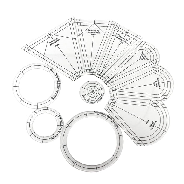 Inteprter 10pcs Regular Dresden Plate Template Stencils Ruler Quilt Tool DIY Artesanía Tipo 1