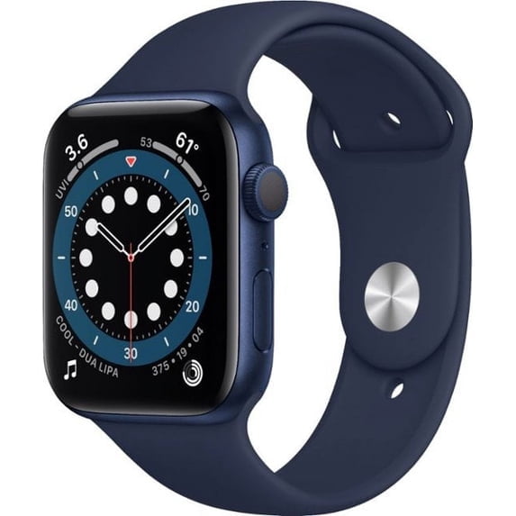 Apple Watch Series 6 44mm Blue Aluminum Smart Watch with Deep Navy Sport Band, 10 Hour Battery Life