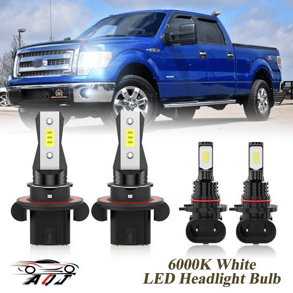 Compatible with Ford F150 2004-2014 LED Headlight Bulbs Kit High Low Beam Foglights Combo(Pack of 4) , 6500K White 10,000LM Super Bright, Plug and Play