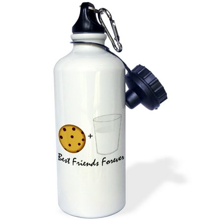 3dRose Cute Cartoon Milk and Cookies - Best Friends Forever, Sports Water Bottle, (Best Milk For Espresso)