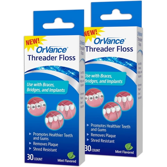 OrVance Threader Floss ­Designed to Floss Through Braces, Bridges, and Implants – 30 Count (Pack of 2)