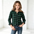 thumbnail image 3 of TGSLY Girls' Plaid Button Down Shirts Lightweight Soft Henley Long Sleeve Tops Relaxed Fit Casual Fall Regular Shoulder Blouses 10-12 Years, 3 of 7