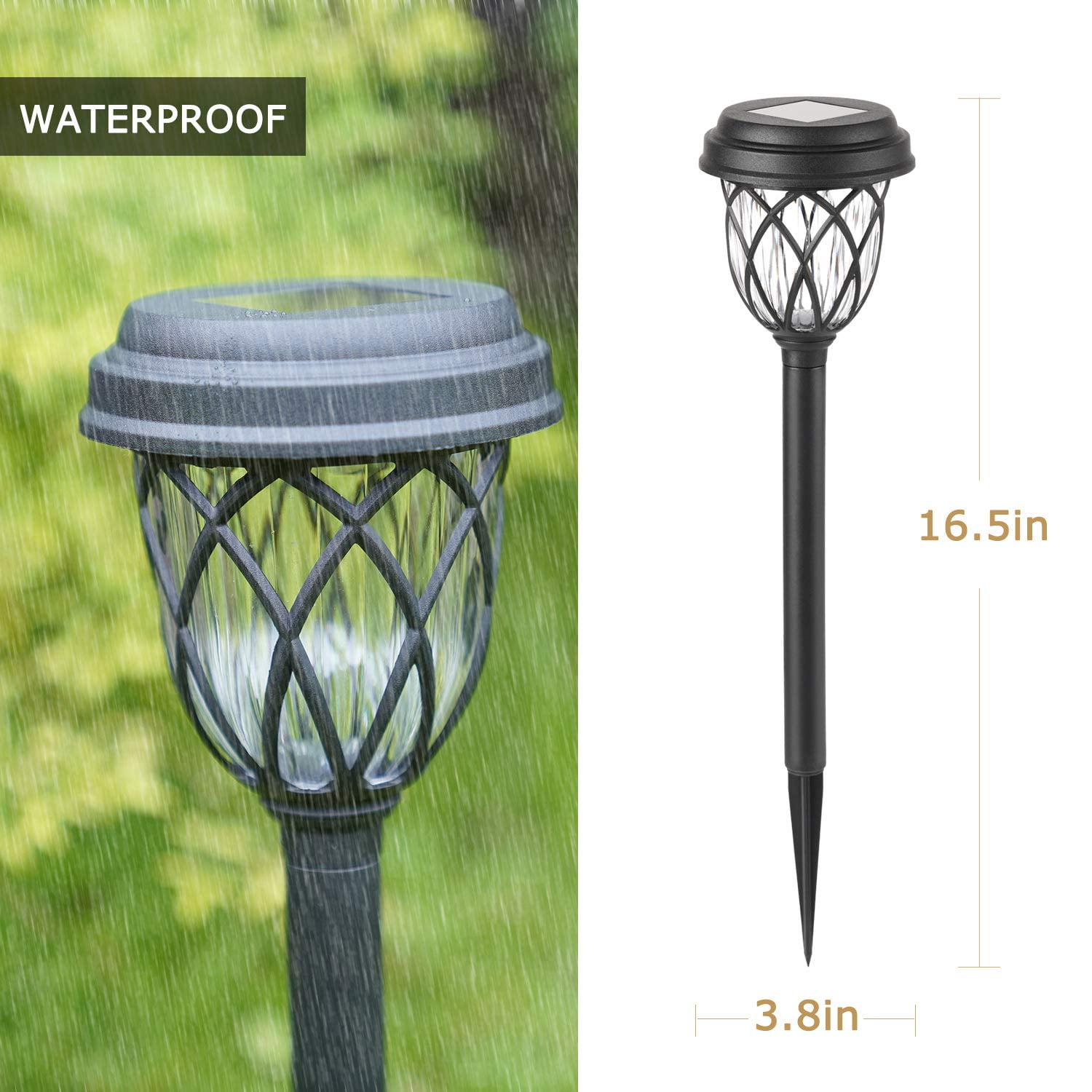 ExcMark 10 Pack Solar Lights Outdoor Garden Pathway Solar Powered Yard Lights for Walkway Sidewalk Driveway. (Black, Multi-colored)