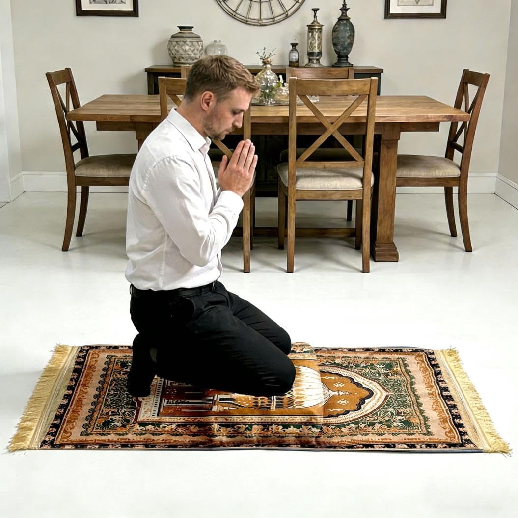 Orthopedic Prayer Mat with Memory Foam Knee Support – Extra Thick Padded Prayer Rug, Extra Soft Kneeling Cushion for Men & Women, Non-Slip Velvet Mat for Eid, Daily Prayer