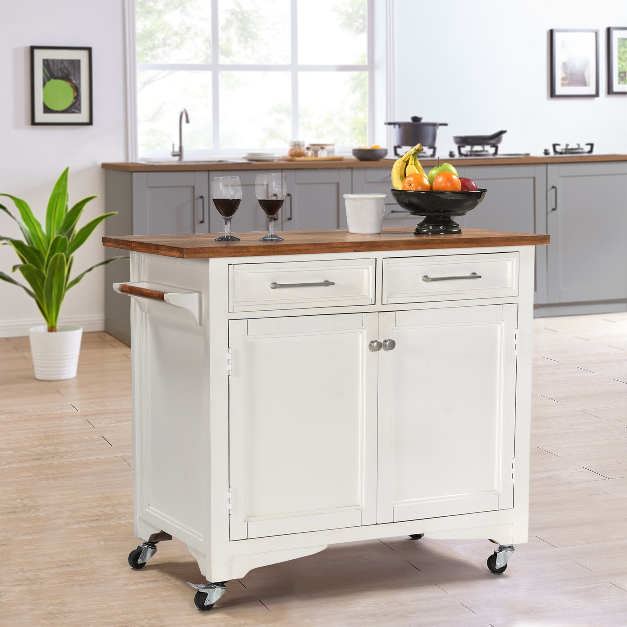 FirsTime & Co. White And Brown Emma Kitchen Cart, Farmhouse, Wood, 42 x ...