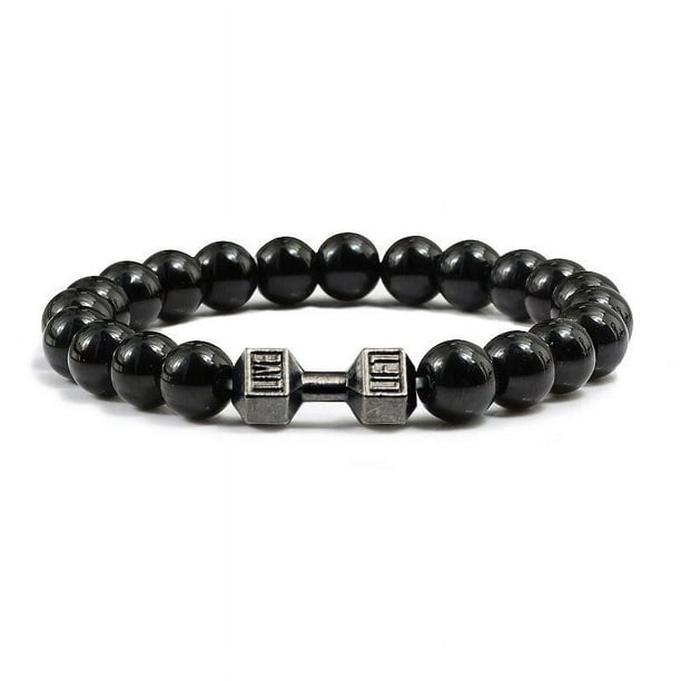 Pulsera con mancuernas para hombre y mujer, brazalete de cuentas ajustable, joyería de Yoga, brazaletes originales, color negro