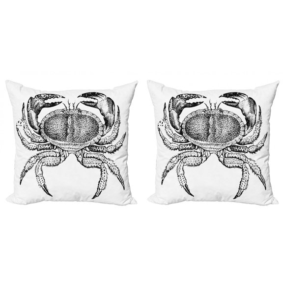 Ambesonne Vintage Throw Pillow Cover 2 Pack, Seafood Theme Design, 16", Black and White