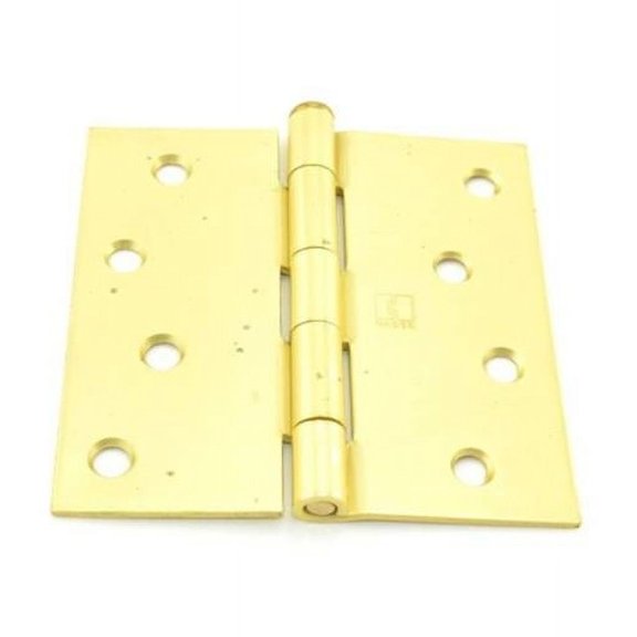 Hager  4 x 4 in. Steel Square Corner Full Mortise Plain Bearing Residential Hinge, No. 029664 Satin Brass