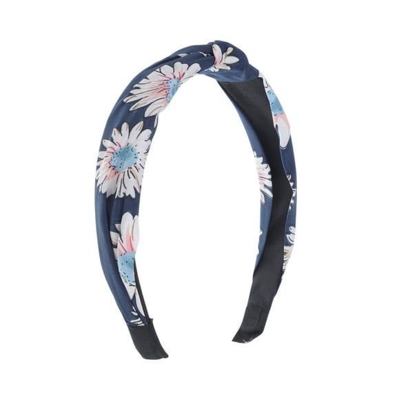 Unique Bargains 1 Pc Grace Chrysanthemum Pattern Wide Cross Knot Headbands for Women Navy Blue