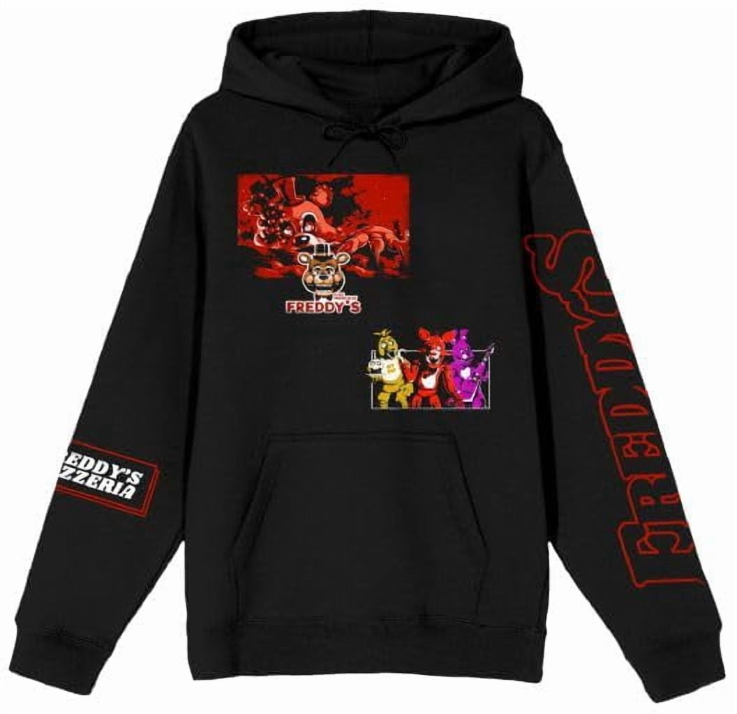 Five Nights At Freddy's Character Art Men's Black Long Sleeve Hooded Sweatshirt - Medium