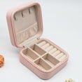 thumbnail image 3 of Una caja de almacenamiento de joyas (rosa, aproximadamente 10 x 10 x 5 cm), pequeño organizador de joyas de viaje, mini estuche de joyería para mujeres, almacenamiento de cuero sintético para anillos,, 3 of 5